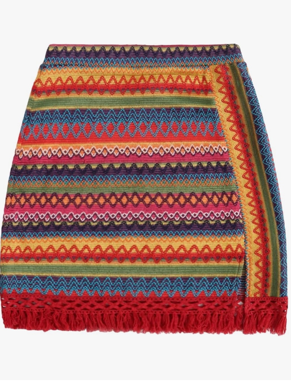 SHEIN Multicolor Striped Fringe Knit Mini Skirt
